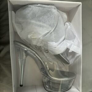 - never worn women’s clear heels 
- adjustable straps